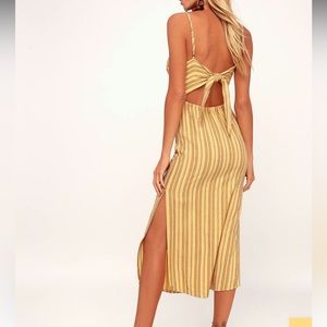 Yellow striped tie back midi dress, size small